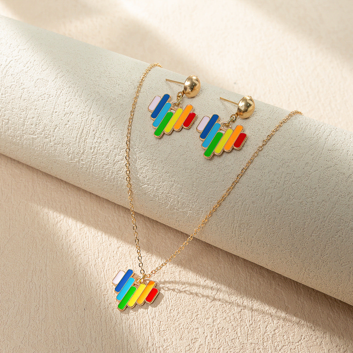 Wholesale Rainbow Element Design Dripping Oil Necklace Earring Set